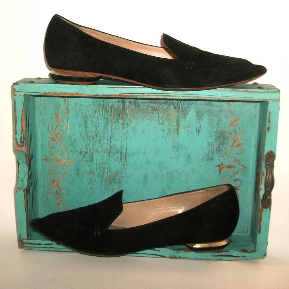 Nicholas Kirkwood Beya Black Suede Flats w Gold Metal Around Heels 7.5M $595 - Picture 3 of 7
